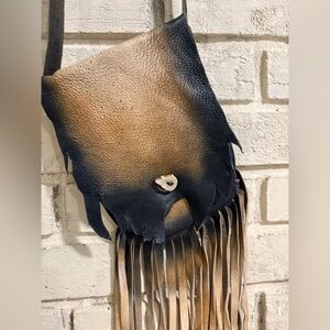 Hand crafted supple deerskin leather cross body western style fringed bag EUC